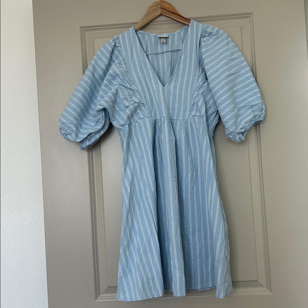A New Day Light Blue and White Striped Top